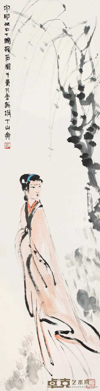 傅抱石 浣花夫人图 立轴 136×34cm